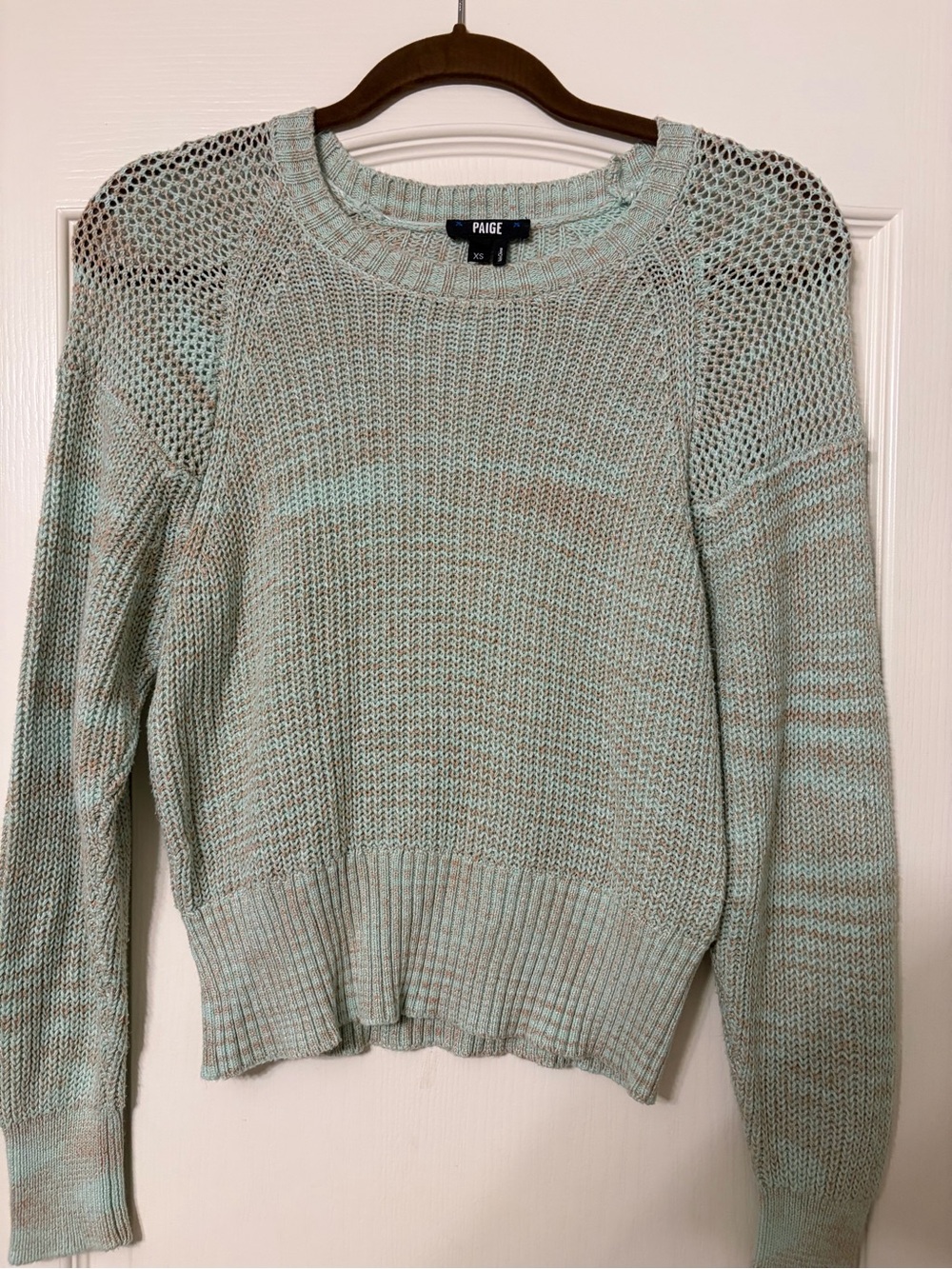 PAIGE Light Mint Green Open-Weave Crewneck Sweater